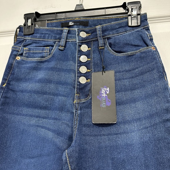 NWT Purple Blues Womens Size‎ 3 Button Down Ankle Skinny Jeans 555 Dark Blue - Picture 3 of 8